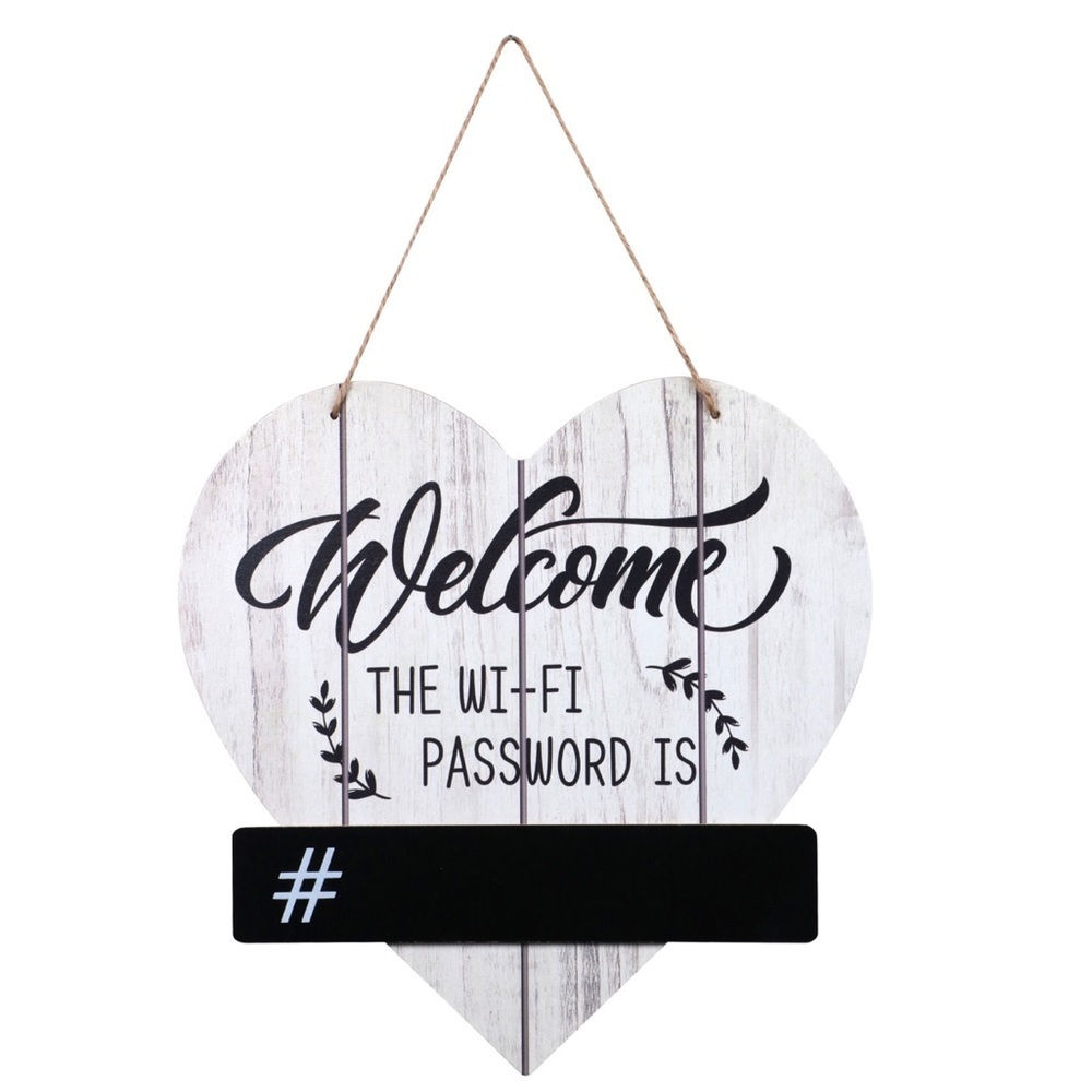 NWT  Wifi Password Heart Shaped White & Black Welcome Wall Decor Sign